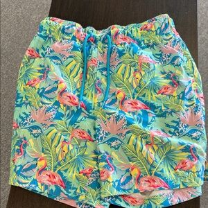 George Tropical Flamingo Drawstring Shorts - Blue & Pink